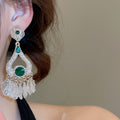 Court Style Teardrop Shell Tassel Drop Earrings With Rhinestone Pearl Hollow Design view 4