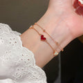 Light Luxury Vintage Double Layer Copper Bangle With Mother Of Pearl Heart Pendant view 3