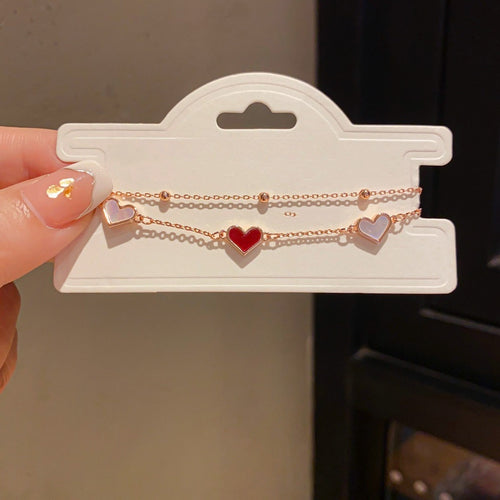 Light Luxury Vintage Double Layer Copper Bangle With Mother Of Pearl Heart Pendant