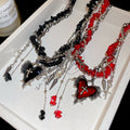 Halloween Irregular Stone Beaded Heart Cross Pendant Necklace Gothic Alloy Choker For Women view 4