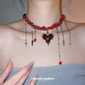 Halloween Irregular Stone Beaded Heart Cross Pendant Necklace Gothic Alloy Choker For Women view 1
