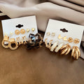 Alloy Steel Pin Rhinestone Butterfly Pearl Heart C Shape Stud Earrings For Women view 3