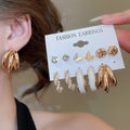 Alloy Steel Pin Rhinestone Butterfly Pearl Heart C Shape Stud Earrings For Women view 2