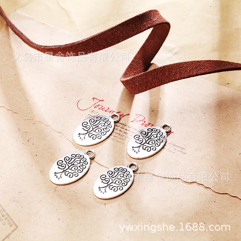 Vintage Double-Sided Oval Tree Charm Pendant 24x15mm