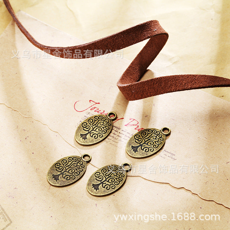 Vintage Double-Sided Oval Tree Charm Pendant 24x15mm