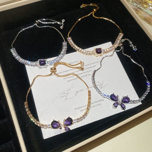 Light Luxury Copper Bangle With Zircon Butterfly Pendant Adjustable Elegant Bracelet