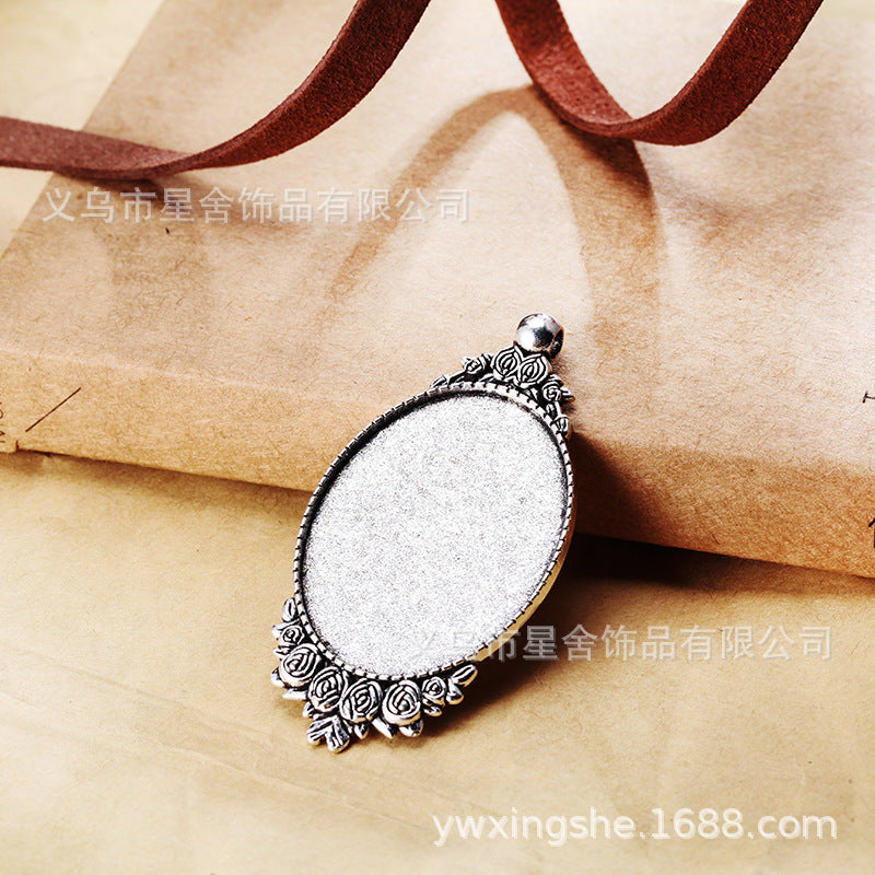30x40mm Oval Alloy Rose Frame Bezel Setting Pendant