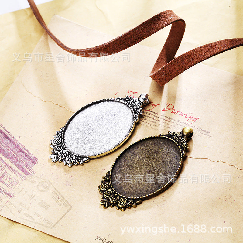 30x40mm Oval Alloy Rose Frame Bezel Setting Pendant