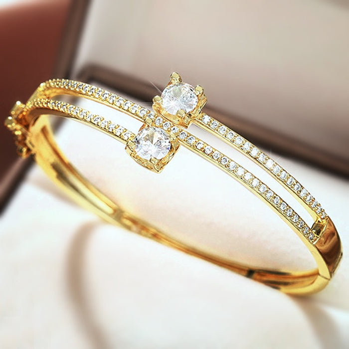 New Elegant Women's Multi Layer Half Circle Bangle Bracelet, Chic Light Luxury Fashion Jewelry