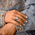 Women's Palace Style Floral Ring With Enamel Marquise Geometric Design, Elegant Jewelry view 3