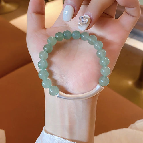 Matte Green Aventurine Artificial Crystal Beaded Geometric Round Vintage Style Bangle