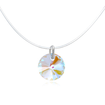 Iridescent Round Crystal Invisible-Line Necklace with Silver Tone Loop