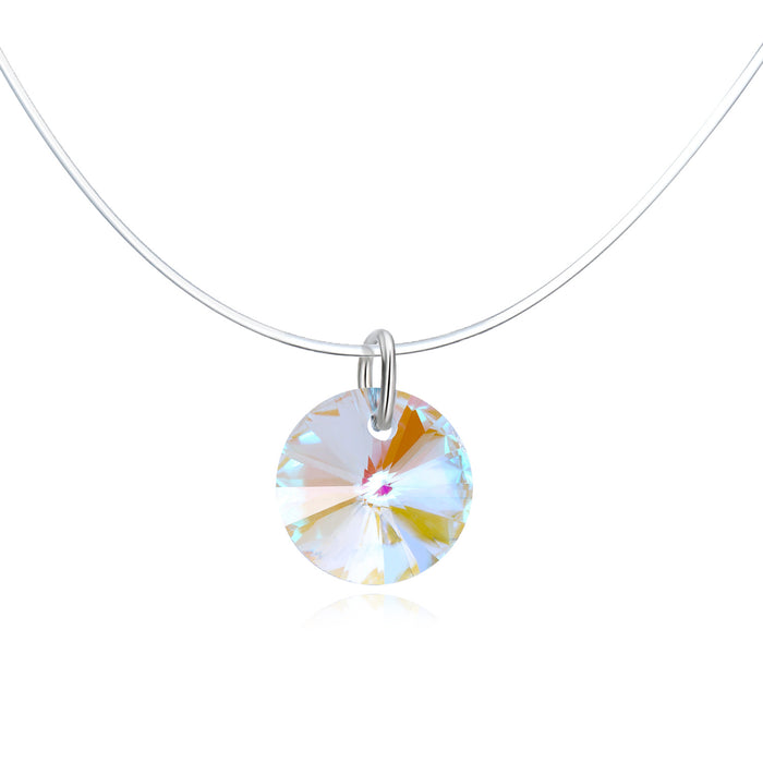 Iridescent Round Crystal Invisible-Line Necklace with Silver Tone Loop