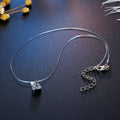 Clear Round Crystal Drop Invisible-Line Necklace with Silver Tone Loop view 4