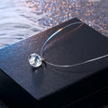 Clear Round Crystal Drop Invisible-Line Necklace with Silver Tone Loop view 2