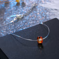 Amber Faceted Barrel Crystal Invisible-Line Necklace with Silver Tone Findings view 4