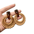 Resin Rattan Woven Heart Flower Round Pendant Drop Earrings Beach Vacation Style view 5