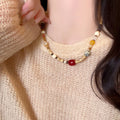 Vintage Ethnic Agate Coconut Shell Spotted Stone Irregular Beaded Choker Necklace for Women view 3