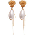 Silver Needle Mesh Rose Teardrop Faux Pearl Tassel Drop Earrings French Court Style view 5