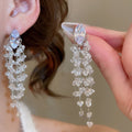Silver Needle Zircon Rhombus Crystal Tassel Drop Earrings Light Luxury Geometric Jewelry view 3
