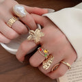 Alloy Open Ring With Wrinkled Flower Texture Geometric Floral Statement Design view 1