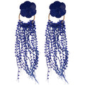 Silver Pin Painted Flower Round Crystal Tassel Drop Earrings Statement Luxury Jewelry view 5