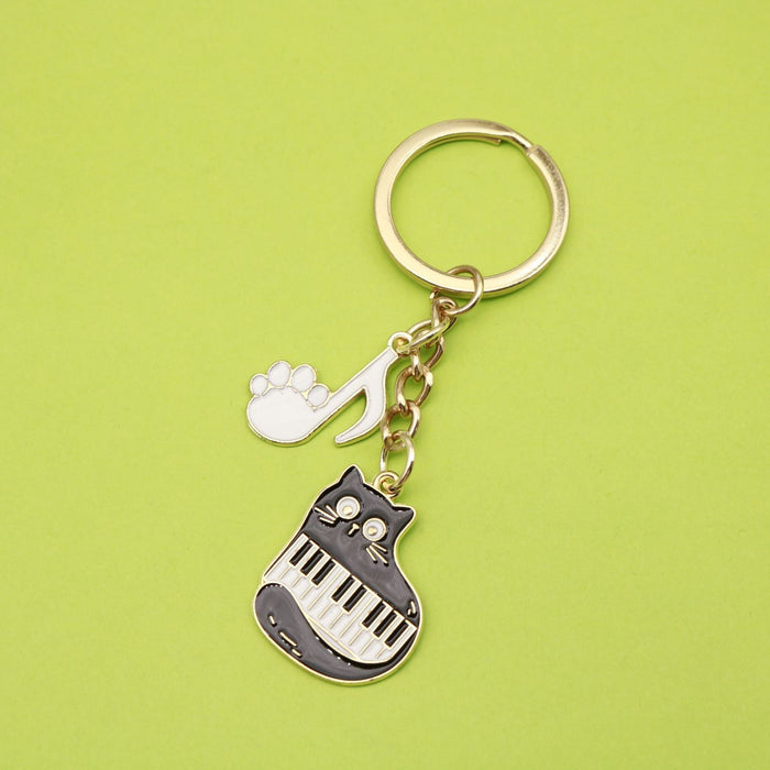 Zinc Alloy Piano Note Cat Keychain Bag Charm Gift