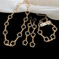 European Style Alloy Hollow Flower Tassel Ear Hook Necklace Bracelet Jewelry Set view 1