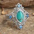 Women's Bohemian Marquise Eye Ring, Faux Turquoise New Chinese Vintage Artistic Jewelry view 2
