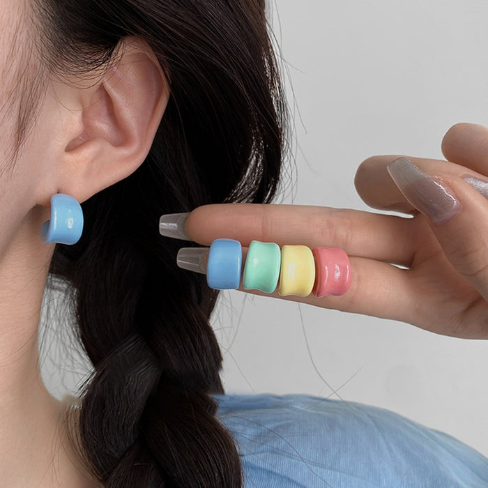 Minimalist Colorful Resin C Shape Oval Geometric Stud Earrings For Women Summer Dopamine Jewelry
