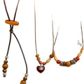 Vintage Ethnic Coconut Shell Wood Beaded Round Heart Pendant Sweater Necklace view 5
