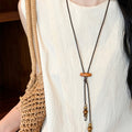 Vintage Ethnic Coconut Shell Wood Beaded Round Heart Pendant Sweater Necklace view 3