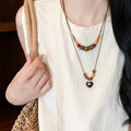 Vintage Ethnic Coconut Shell Wood Beaded Round Heart Pendant Sweater Necklace view 2
