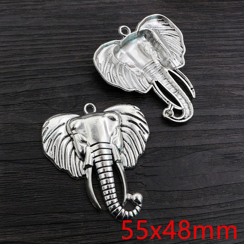 Alloy Elephant Head Charm Pendant For DIY Jewelry Accessories Necklace Bracelet 55x48mm 10g