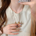 Vintage Mixed Material Wooden Bead Heart Geometric Pendant Long Ethnic Sweater Necklace For Women view 3