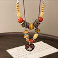 Vintage Mixed Material Wooden Bead Heart Geometric Pendant Long Ethnic Sweater Necklace For Women view 2