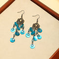 Vintage Ethnic Blue Shell Disc Chandelier Tassel Alloy Bohemian Beach Vacation Dangle Earrings view 4