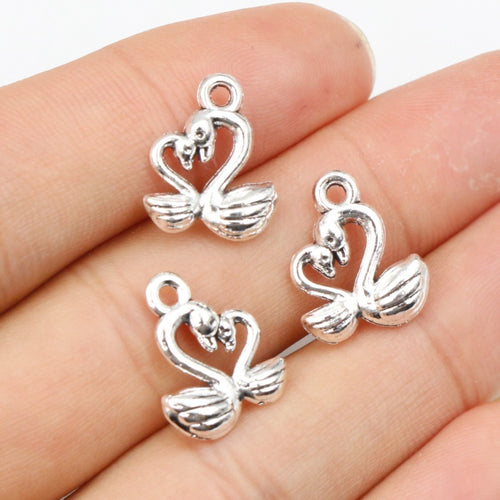 Alloy Swan Small Charm Pendant For DIY Jewelry Accessories Necklace Bracelet 15x13mm 1g