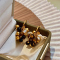 Light Luxury Tiger Eye Stone Zircon Round Tassel Drop Earrings French Retro Silver Needle Jewelry view 4