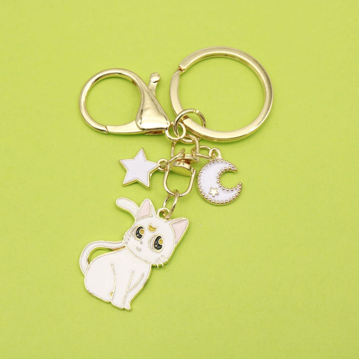 Metal Cute Moon Cat Keychain Bag Charm Gift