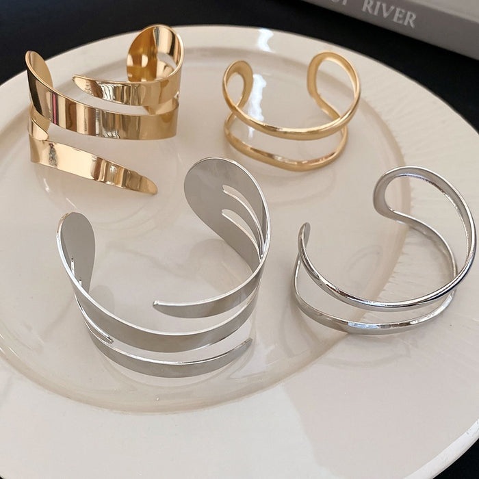European Style Metal Geometric Double Layer Cross Open Cuff Bangle For Women