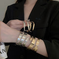 European Style Metal Geometric Double Layer Cross Open Cuff Bangle For Women view 4