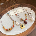 Ethnic Style Resin Heart Flower Pendant Necklace With Wood And Crystal Beads For Women view 2