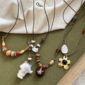 Ethnic Style Resin Heart Flower Pendant Necklace With Wood And Crystal Beads For Women view 4