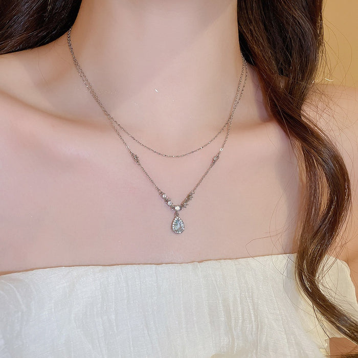 Stainless Steel Chain Waterdrop Pendant Necklace Minimalist Light Luxury Collarbone Jewelry