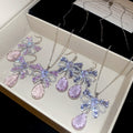 Copper Zircon Butterfly Waterdrop Tassel Ear Hook Necklace Jewelry Set Light Luxury Collarbone Style view 1