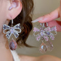 Copper Zircon Butterfly Waterdrop Tassel Ear Hook Necklace Jewelry Set Light Luxury Collarbone Style view 4