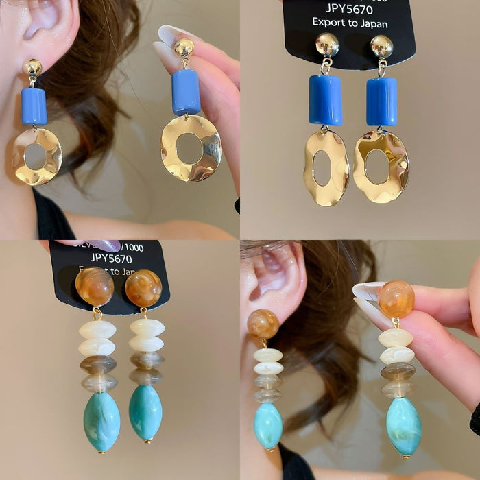 Light Luxury French Retro Acrylic Geometric Round Hollow Contrast Color Stud Earrings