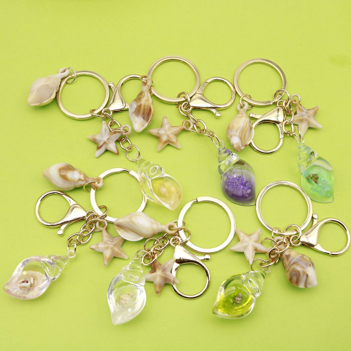 Metal Beach Shell Starfish Conch Keychain Bag Charm Vacation Gift