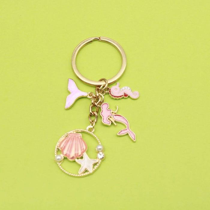 Metal Ocean Starfish Turtle Mermaid Keychain Backpack Car Charm – Gold